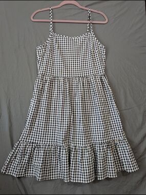 Black and White Gingham Spaghetti-Strap Dress